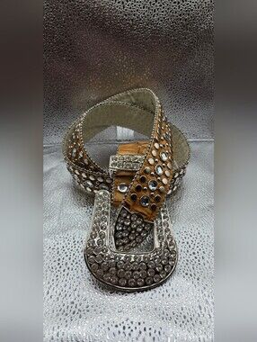 Embellished Brown Crystal Studded Women’s Leather Belt